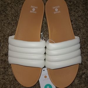 Shade & Shore Tan/Nude and white Slip-On Sandals Slides sz 8